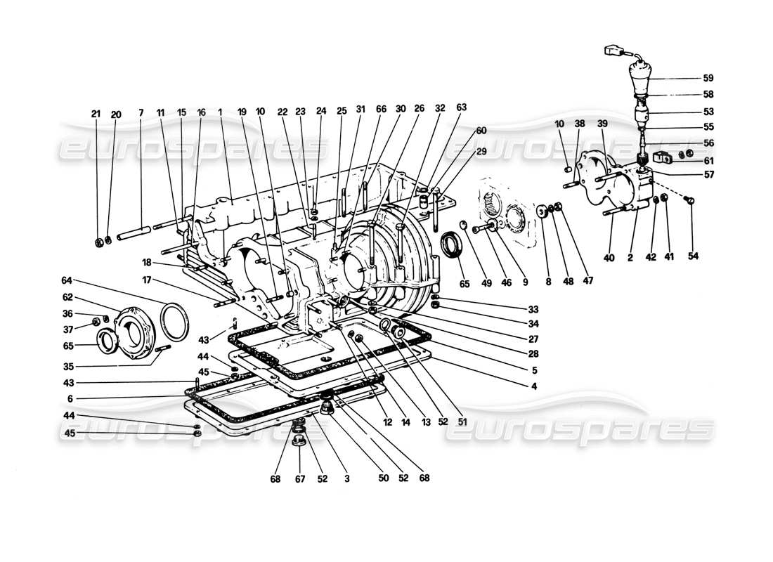 ferrari 308 gtb (1980) caja de cambios: diagrama de piezas de carcasa del diferencial y cárter de aceite (308 gtb)