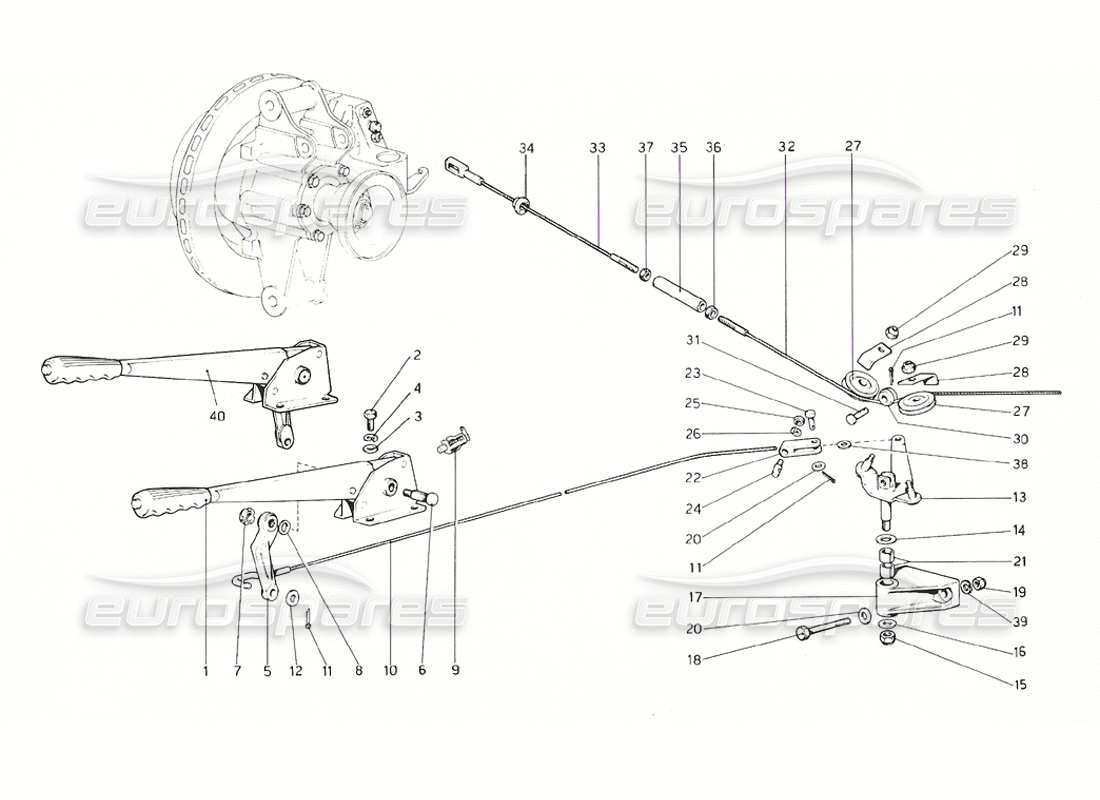 ferrari 308 gt4 dino (1976) diagrama de piezas del control del freno de mano