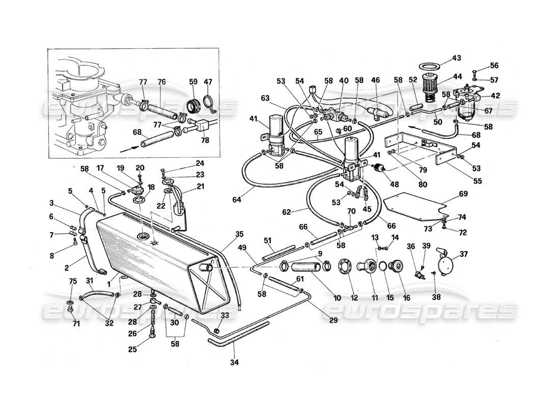 maserati qtp.v8 4.9 (s3) 1979 diagrama de piezas de bombas y tanques de combustible