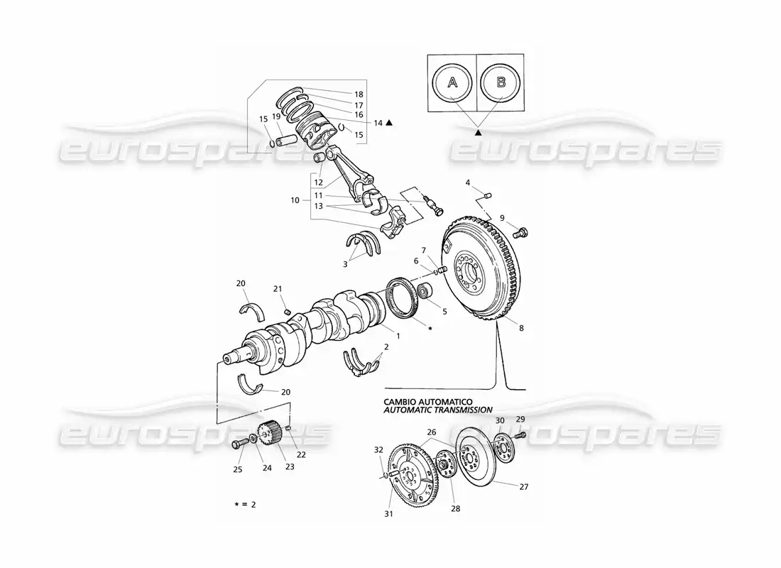 maserati qtp v6 evoluzione cigüeñal, pistones, bielas y volante diagrama de piezas