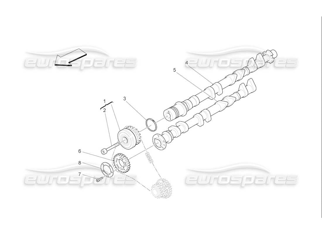 maserati qtp. (2009) 4.7 auto diagrama de piezas de los árboles de levas de la culata del cilindro derecho