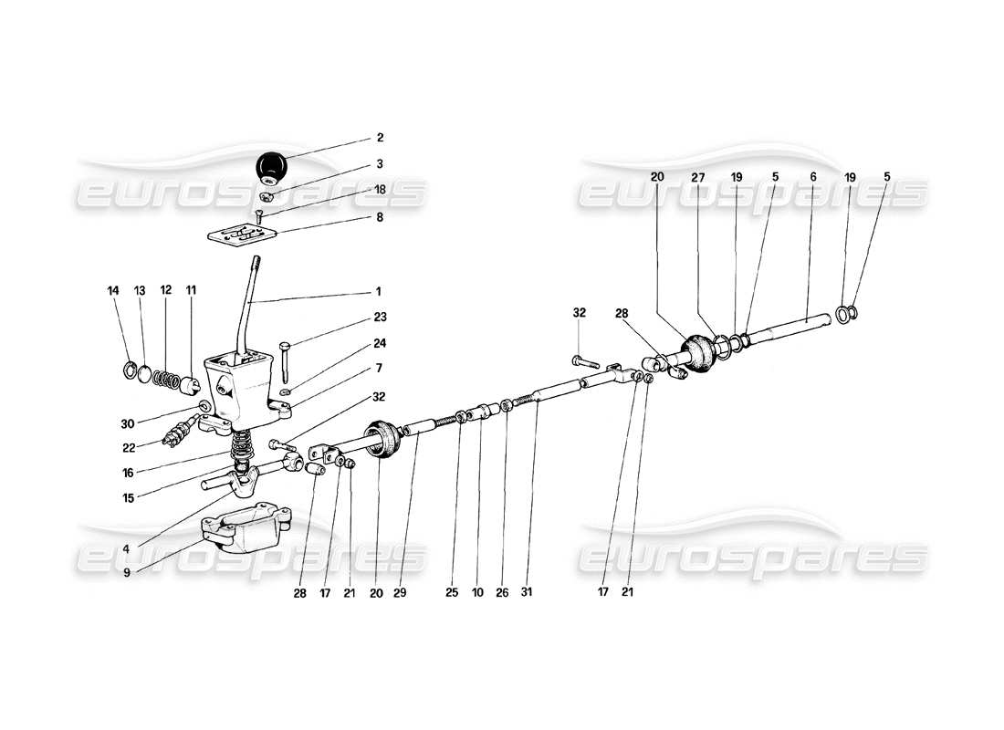 ferrari mondial 8 (1981) diagrama de piezas de los controles exteriores de la caja de cambios