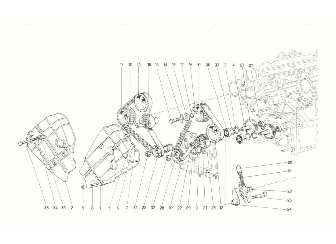 ferrari 208 gtb gts sistema de sincronización: diagrama de piezas de controles