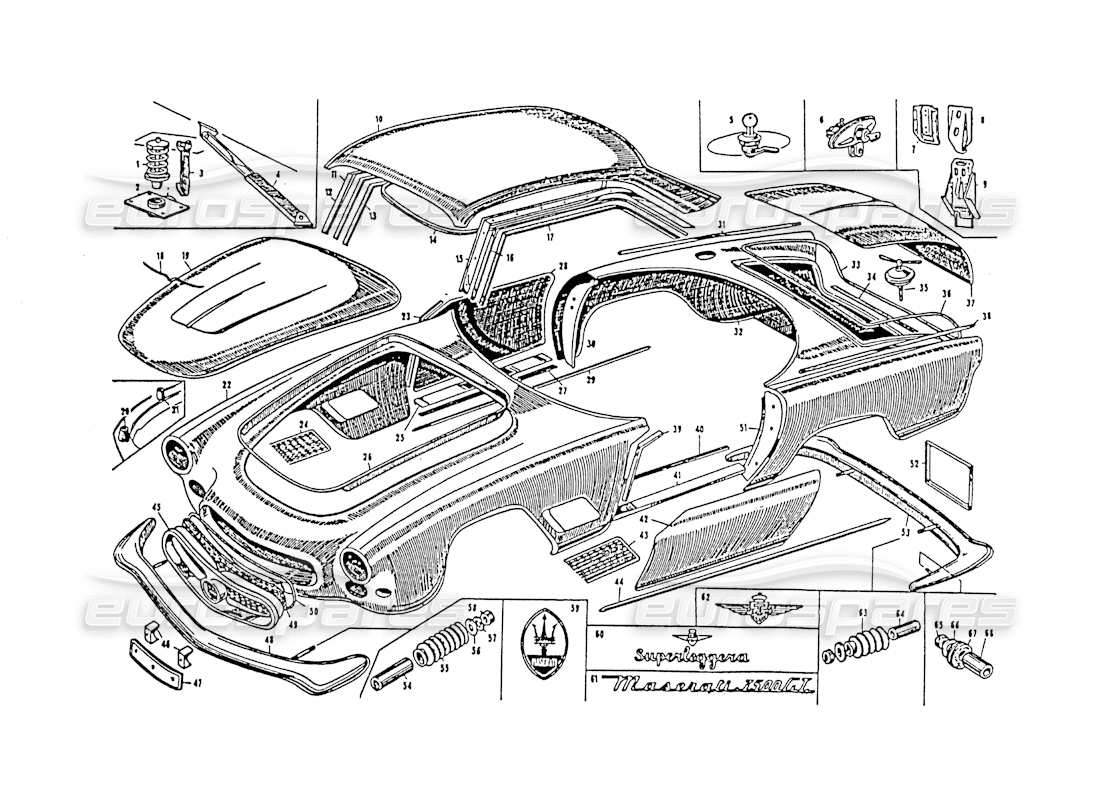 maserati 3500 gt diagrama de piezas de la carcasa del cuerpo