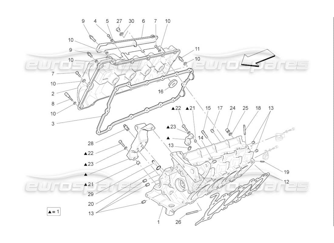 maserati qtp. (2007) 4.2 f1 diagrama de piezas de la culata derecha