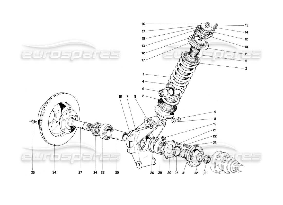 ferrari mondial 8 (1981) suspensión trasera - amortiguador y disco de freno diagrama de piezas