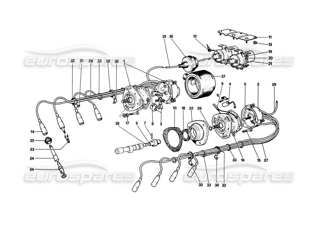 ferrari 308 gtb (1980) encendido del motor (variantes para la versión aus) diagrama de piezas