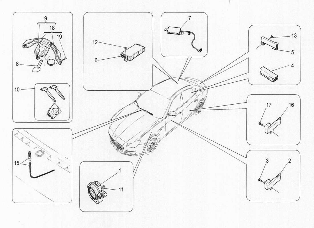 maserati qtp. v6 3.0 bt 410bhp 2015 diagrama de piezas del sistema de alarma e inmovilizador