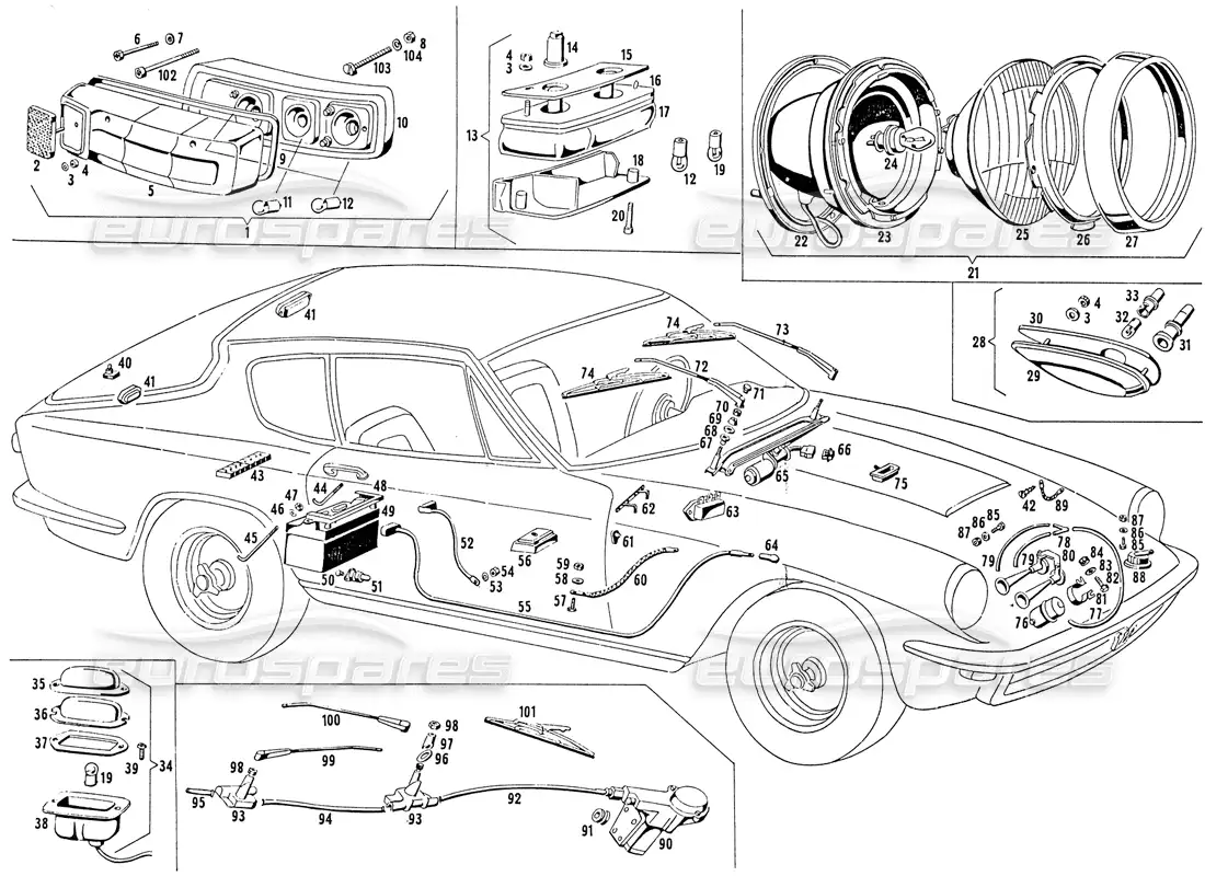 maserati mistral 3.7 equipos eléctricos y luces diagrama de piezas