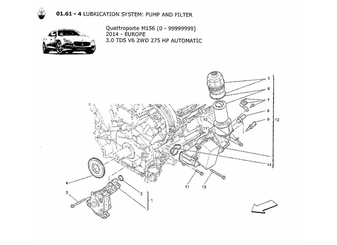 maserati qtp. v6 3.0 tds 275bhp 2014 sistema de lubricación: diagrama de piezas de bomba y filtro