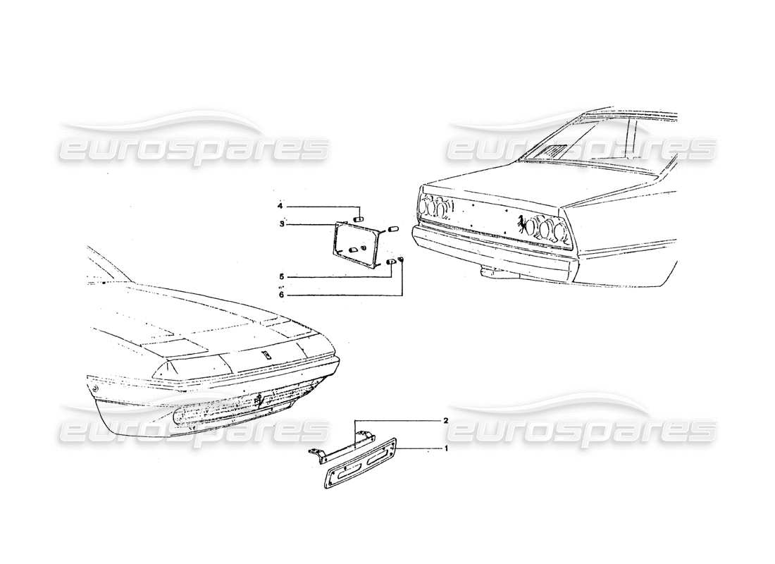 ferrari 365 gt4 2+2 coachwork diagrama de piezas del soporte de matrícula