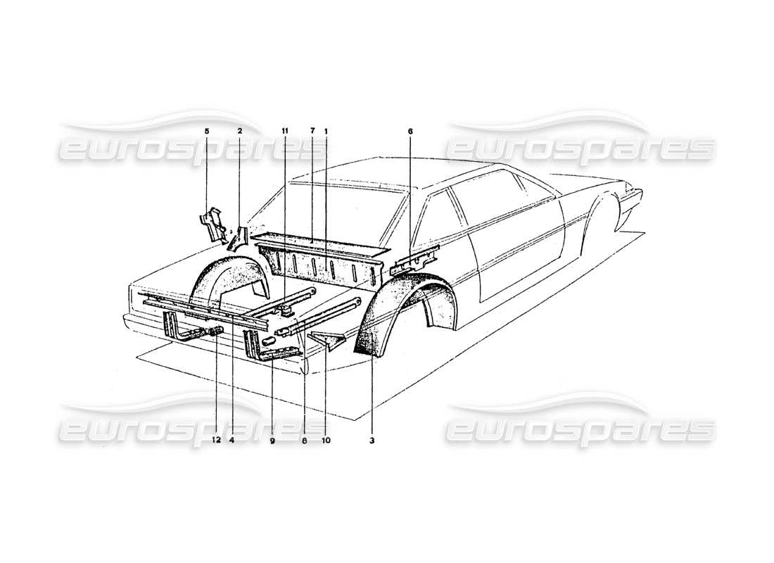 ferrari 365 gt4 2+2 coachwork diagrama de piezas de paneles y revestimientos interiores traseros