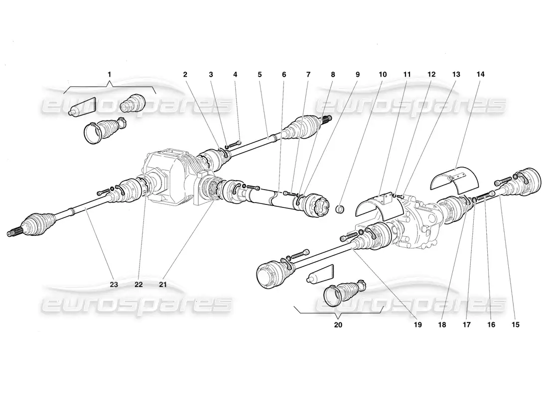 lamborghini diablo vt (1994) ejes de transmisión y eje de hélice diagrama de piezas