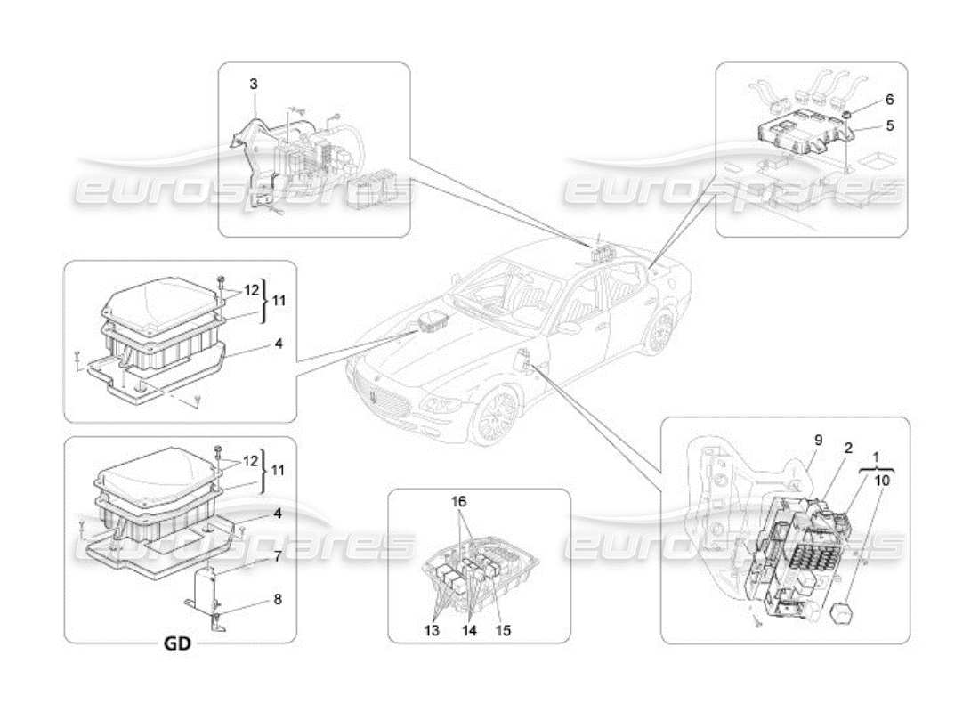 maserati qtp. (2005) 4.2 diagrama de piezas de relés, fusibles y cajas