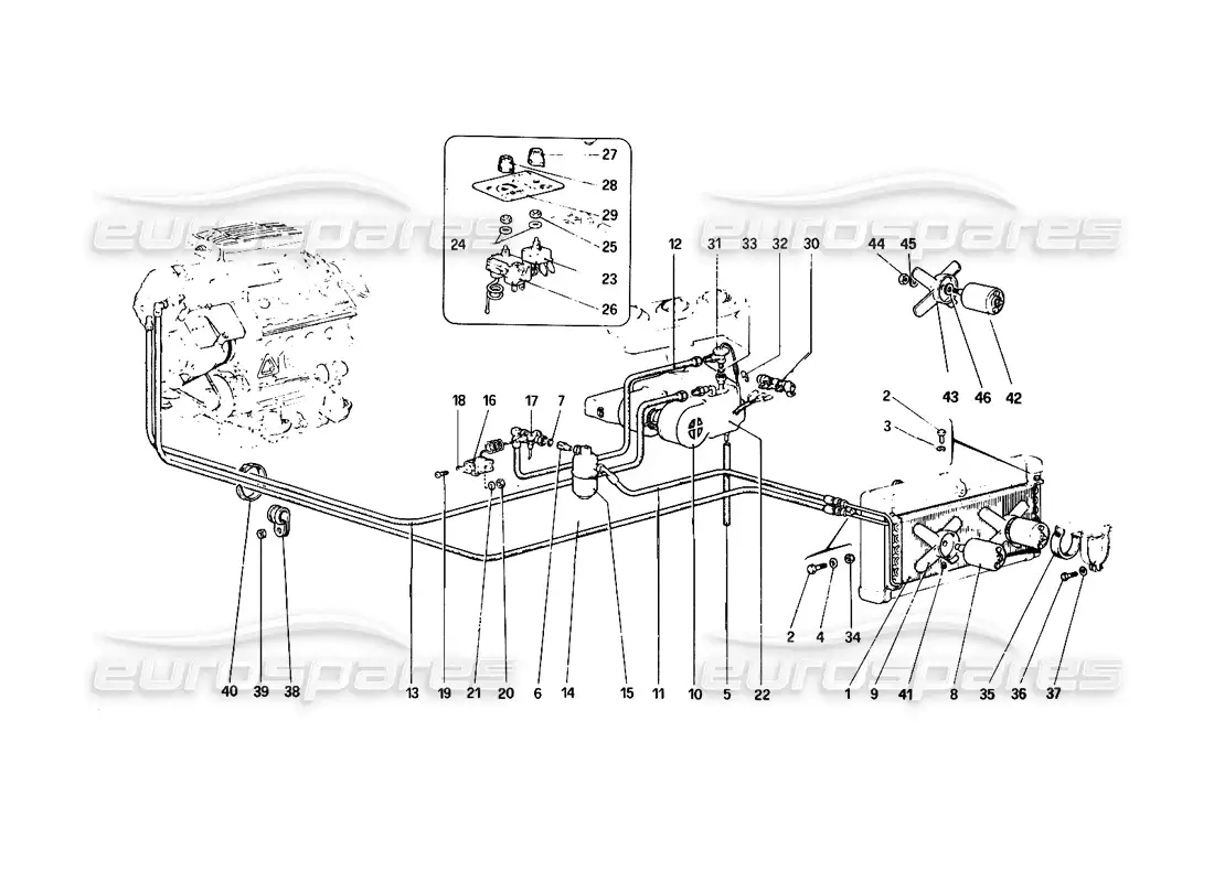 ferrari 308 quattrovalvole (1985) sistema de aire acondicionado diagrama de piezas