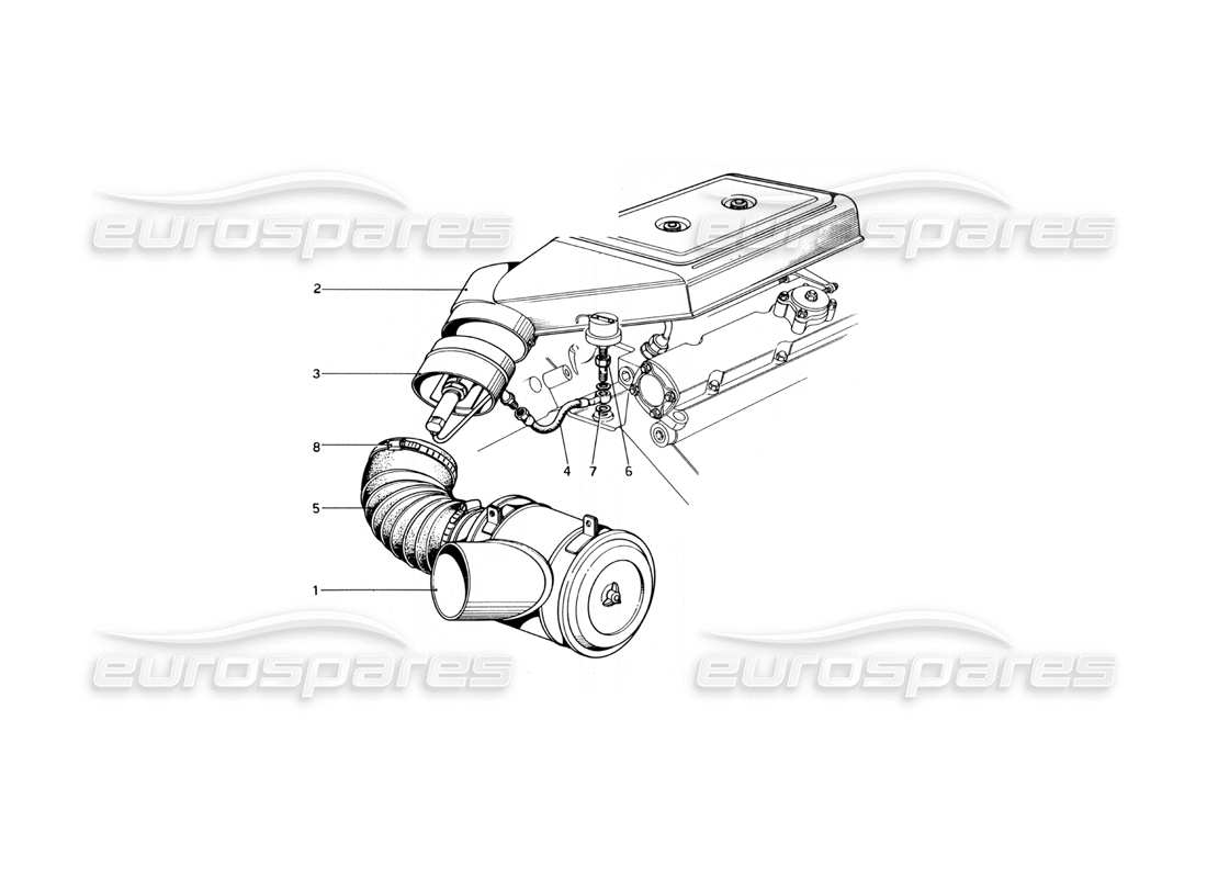 ferrari 246 dino (1975) diagrama de piezas del filtro de aire con dispositivo ant-smog (variantes para versiones de ee. uu.)