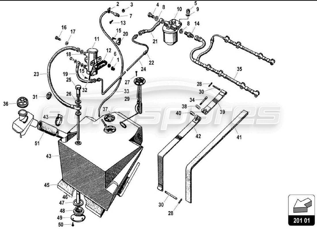 lamborghini miura p400s diagrama de piezas del tanque rh