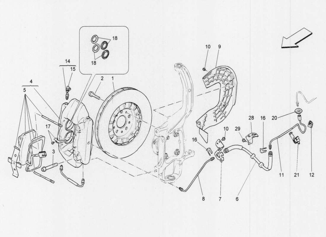 maserati qtp. v6 3.0 tds 275bhp 2017 diagrama de piezas de los dispositivos de frenado en las ruedas delanteras