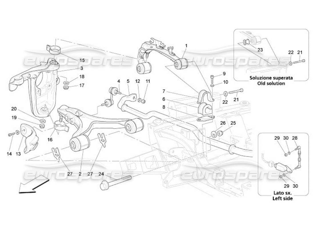 maserati qtp. (2005) 4.2 suspensión delantera diagrama de piezas