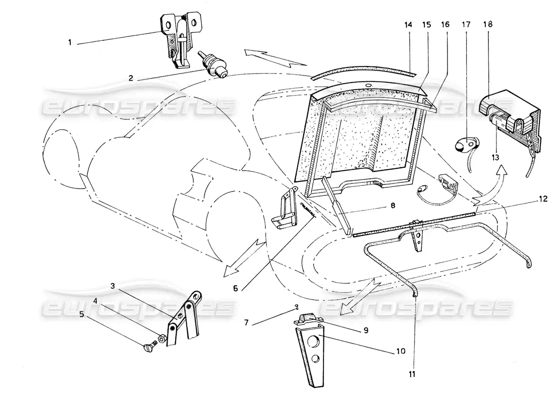 ferrari 206 gt dino (coachwork) diagrama de piezas de la tapa del maletero