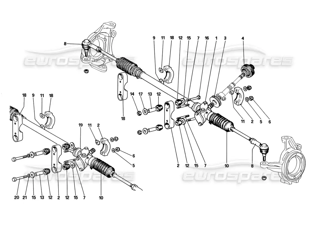 ferrari 328 (1988) caja de dirección y varillaje diagrama de piezas