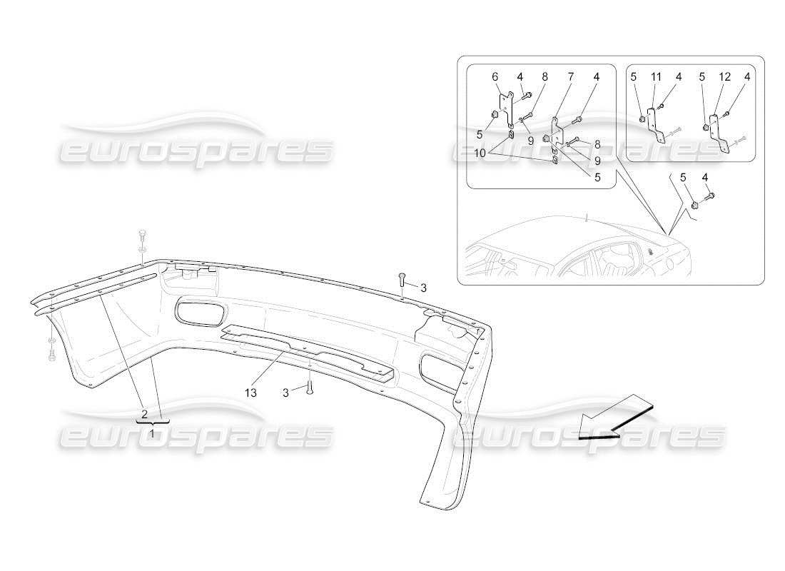 maserati qtp. (2011) 4.7 auto diagrama de piezas del parachoques trasero