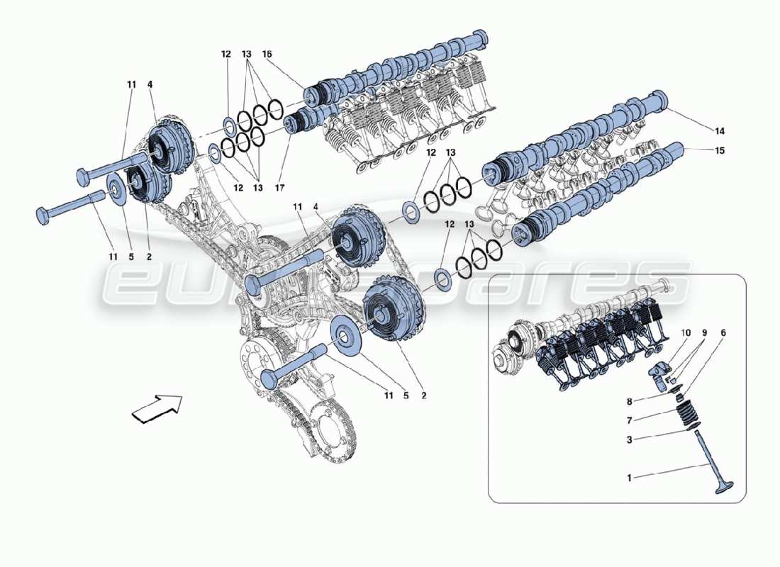 ferrari 488 challenge diagrama de piezas de árboles de levas