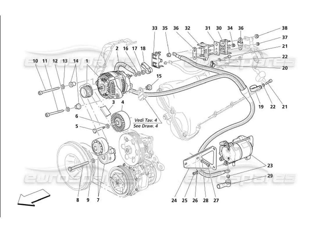 maserati 4200 gransport (2005) motor de arranque del generador de corriente diagrama de piezas