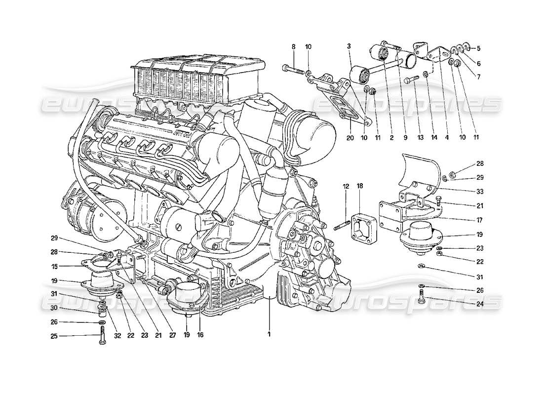 ferrari 208 turbo (1989) motor - caja de cambios y soportes diagrama de piezas