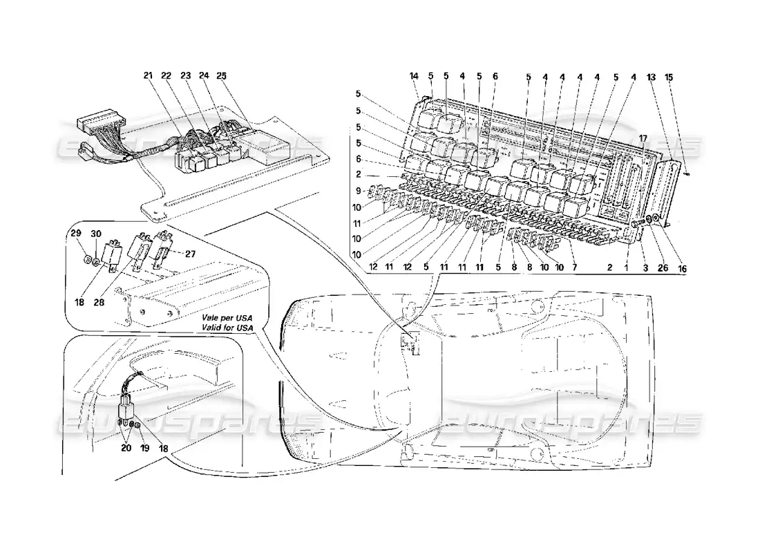 ferrari f40 cuadro eléctrico - fusibles - relés diagrama de piezas