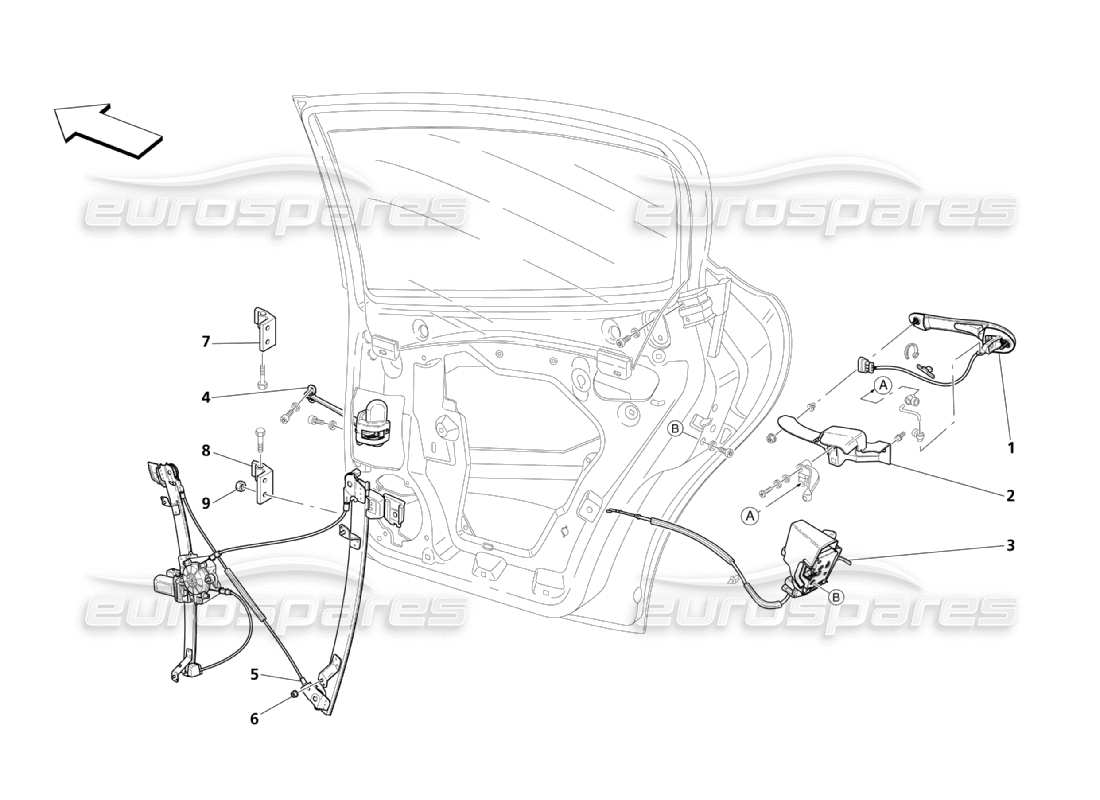maserati qtp. (2003) 4.2 puertas traseras: diagrama de piezas de los dispositivos de movimiento