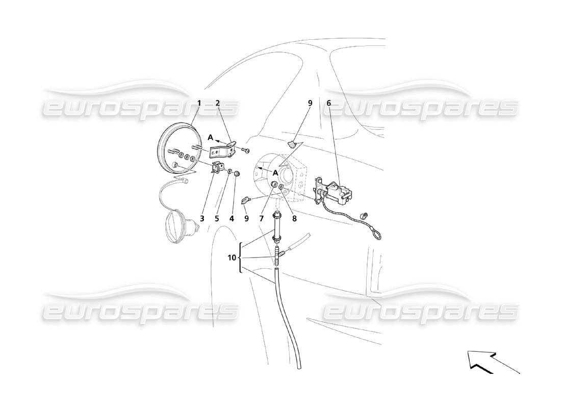 maserati qtp. (2003) 4.2 puerta de combustible y controles diagrama de piezas