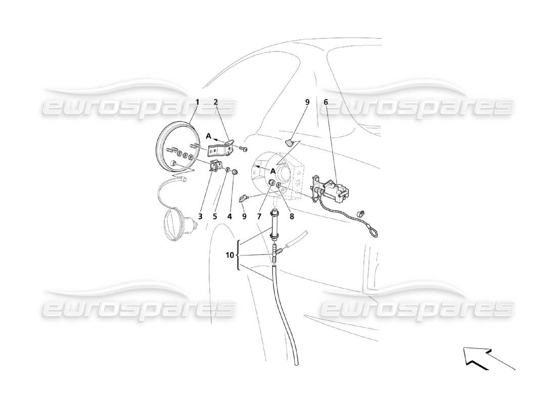 maserati qtp. (2003) 4.2 diagrama de piezas de controles y puerta de combustible