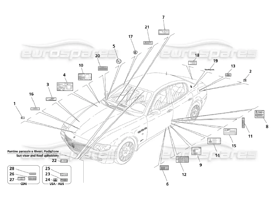 maserati qtp. (2006) 4.2 adhesivos y placas diagrama de piezas