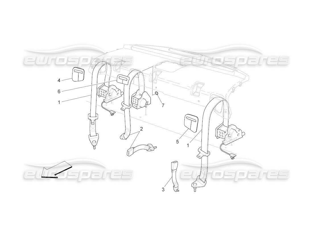 maserati qtp. (2010) 4.2 auto diagrama de piezas de los cinturones de seguridad traseros