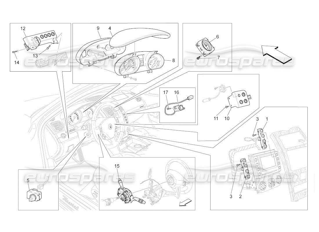 maserati qtp. (2010) 4.2 auto dispositivos del tablero diagrama de piezas