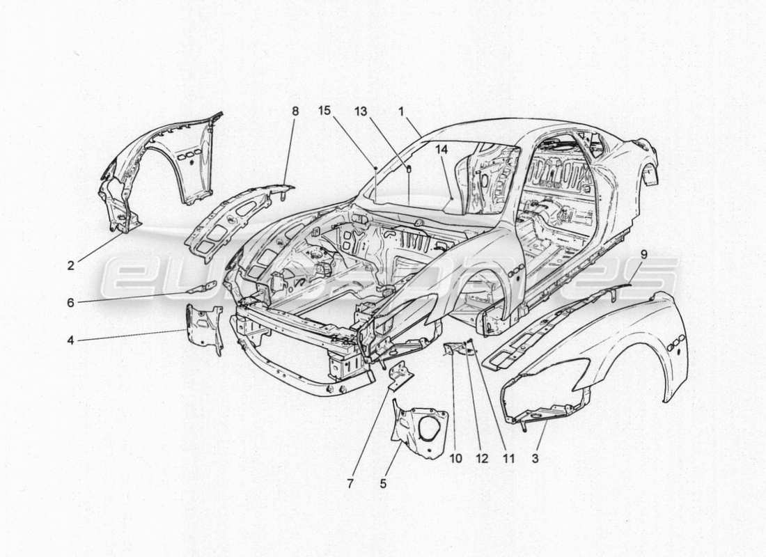 maserati granturismo special edition carrocería y paneles exteriores delanteros diagrama de piezas