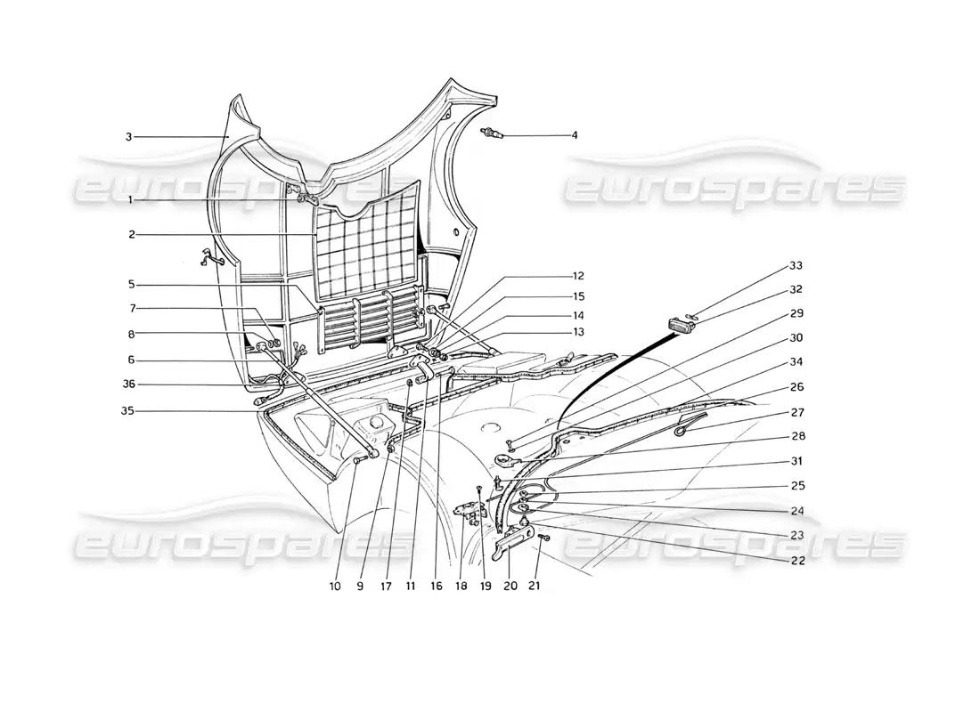 ferrari 365 gt4 berlinetta boxer front compartment lid diagrama de piezas