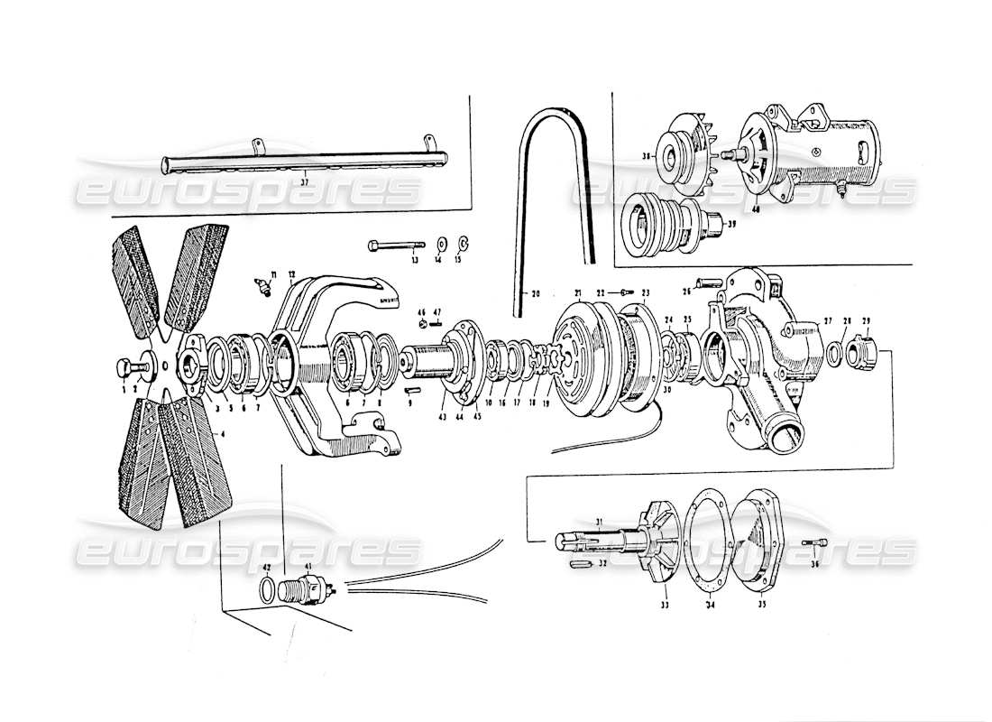 maserati 3500 gt bomba de agua y ventilador diagrama de piezas