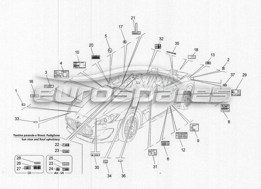 maserati grancabrio mc centenario pegatinas y etiquetas diagrama de piezas