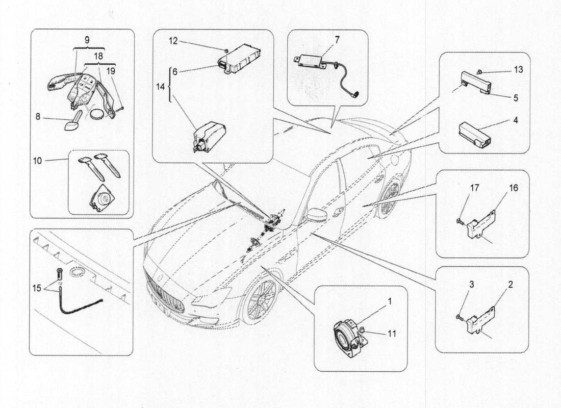 maserati qtp. v6 3.0 bt 410bhp 2015 diagrama de piezas del sistema de alarma e inmovilizador