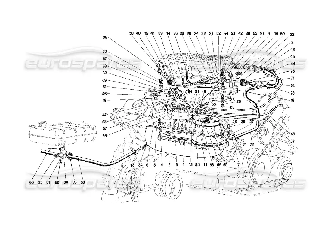 ferrari mondial 3.2 qv (1987) líneas de distribuidores de combustible (no para las versiones de ee. uu. y ch87) diagrama de piezas