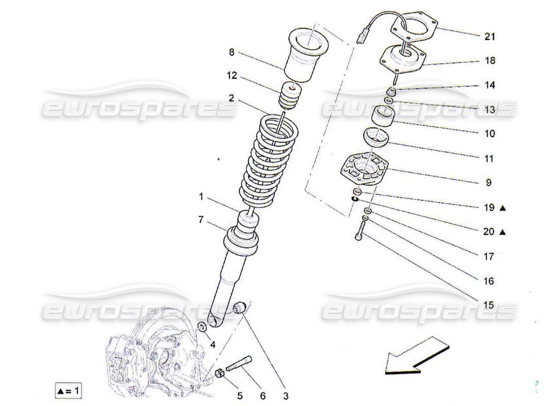 maserati qtp. (2010) 4.2 diagrama de piezas de los dispositivos del amortiguador trasero