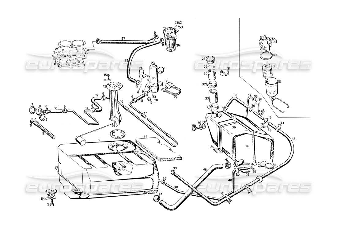 maserati khamsin tanque de combustible y bomba diagrama de piezas