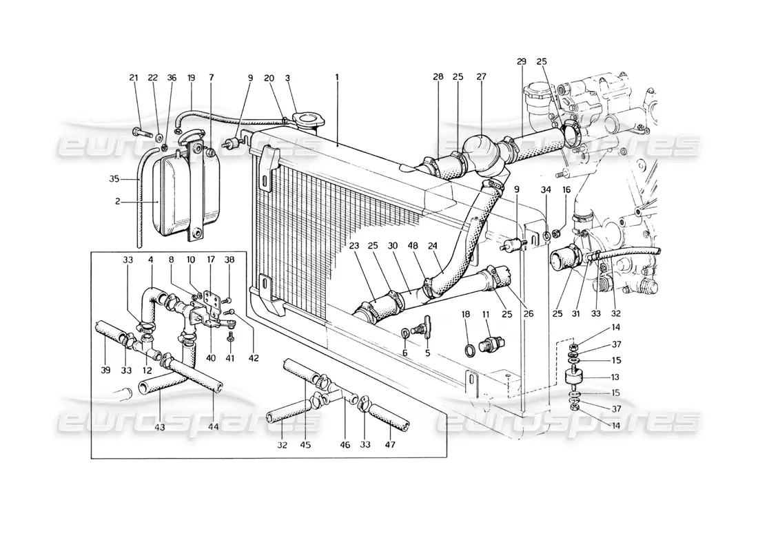 ferrari 400 gt (mechanical) sistema de refrigeración diagrama de piezas