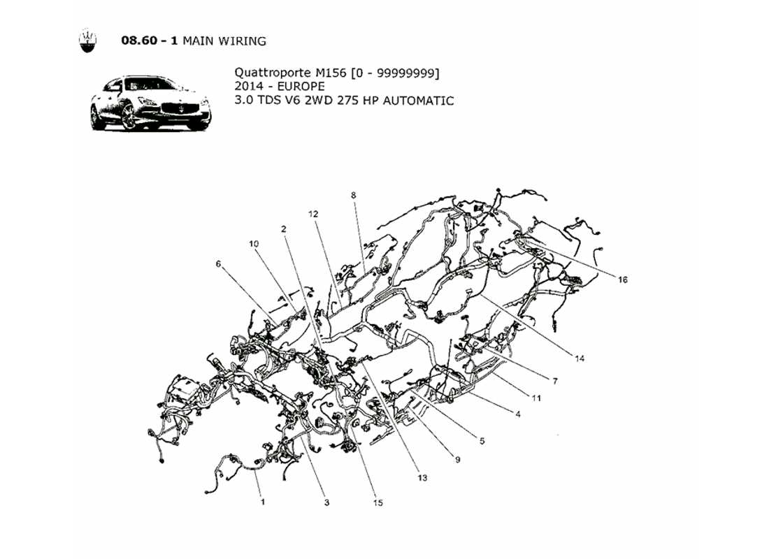 maserati qtp. v6 3.0 tds 275bhp 2014 diagrama de piezas de cableado principal