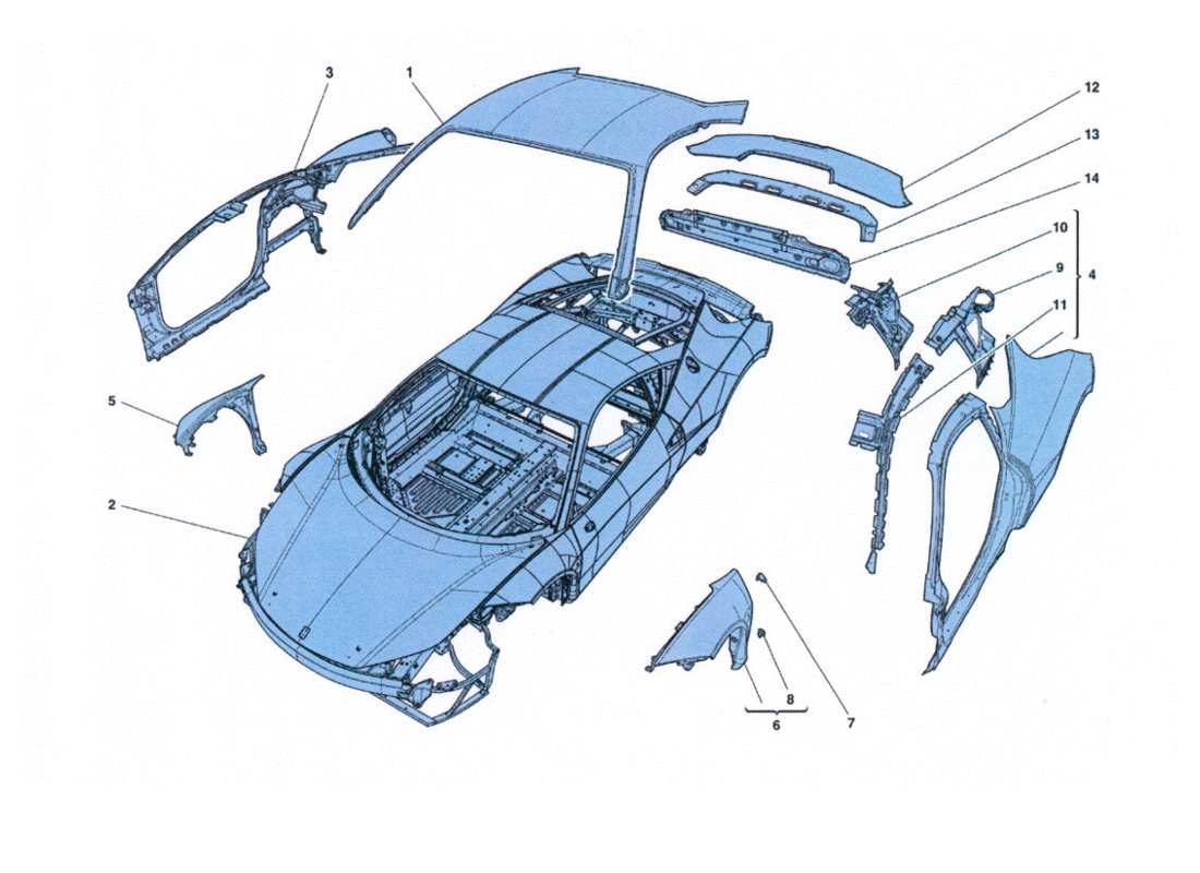 ferrari 458 challenge estructura frontal completa y chapa diagrama de piezas