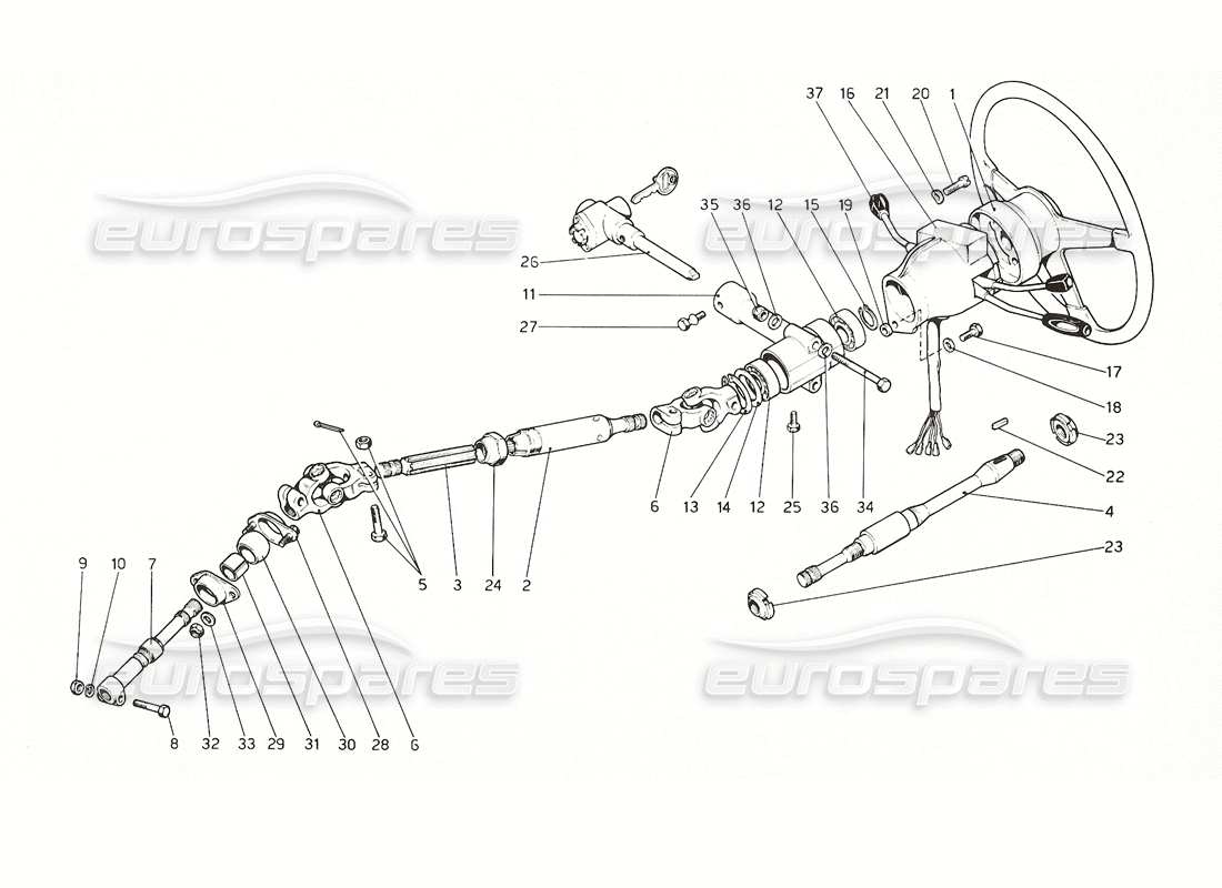 ferrari 308 gt4 dino (1976) diagrama de piezas de la columna de dirección