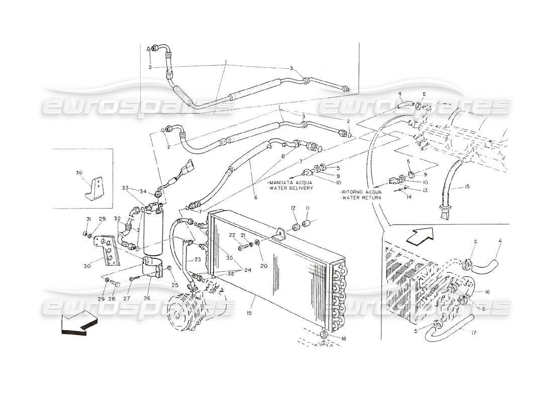 maserati shamal diagrama de piezas del sistema de aire acondicionado (dirección izquierda)
