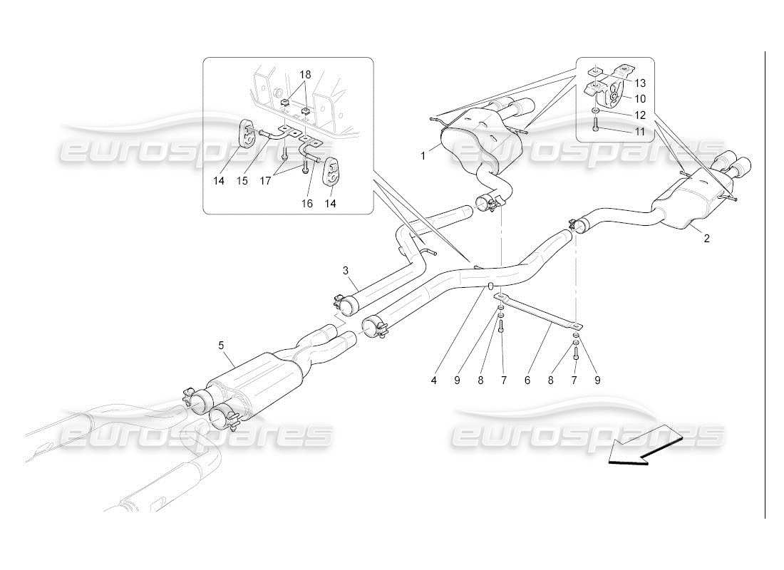 maserati qtp. (2007) 4.2 auto diagrama de piezas de silenciadores